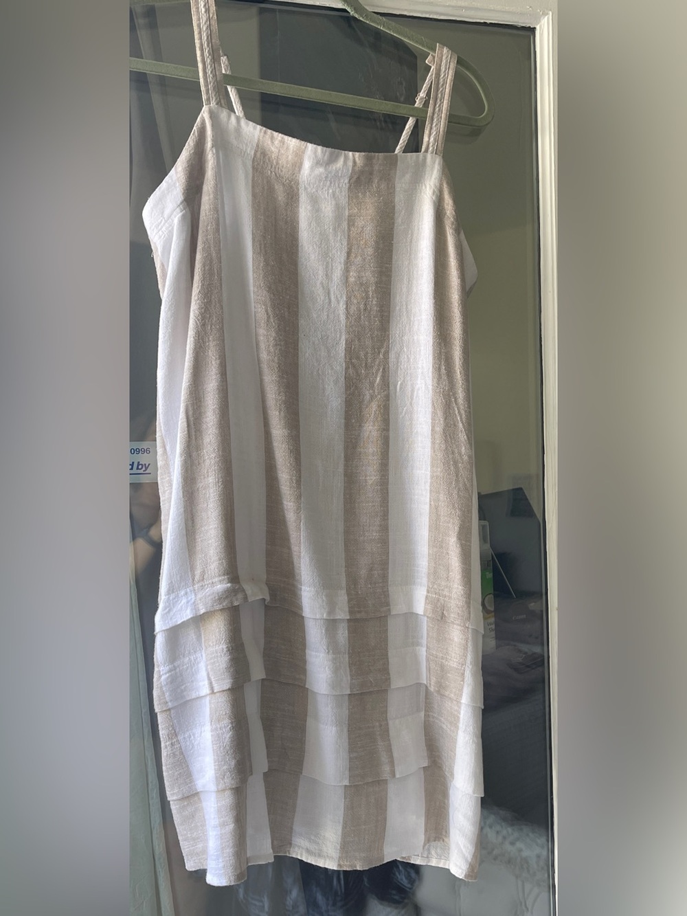 Splendid White & Beige Vertical-Stripe Linen Sundress Shirt